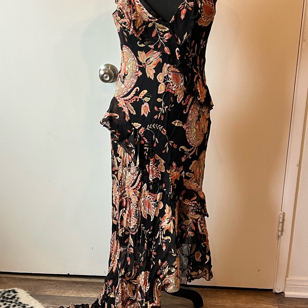 Vintage Y2K Bebe Black Paisley Asymmetrical Maxi Dress